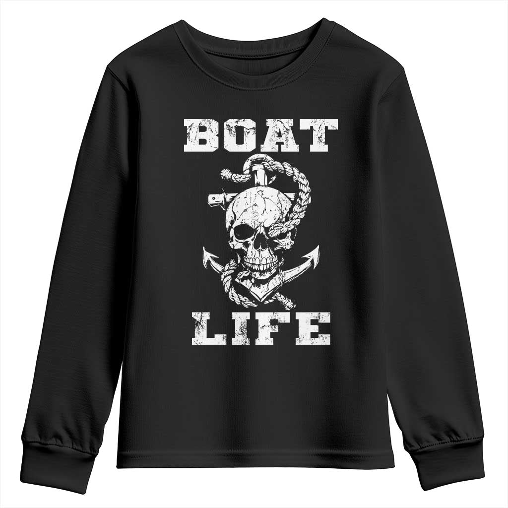 Boat Life Youth Sweatshirt Funny Skull Anchor