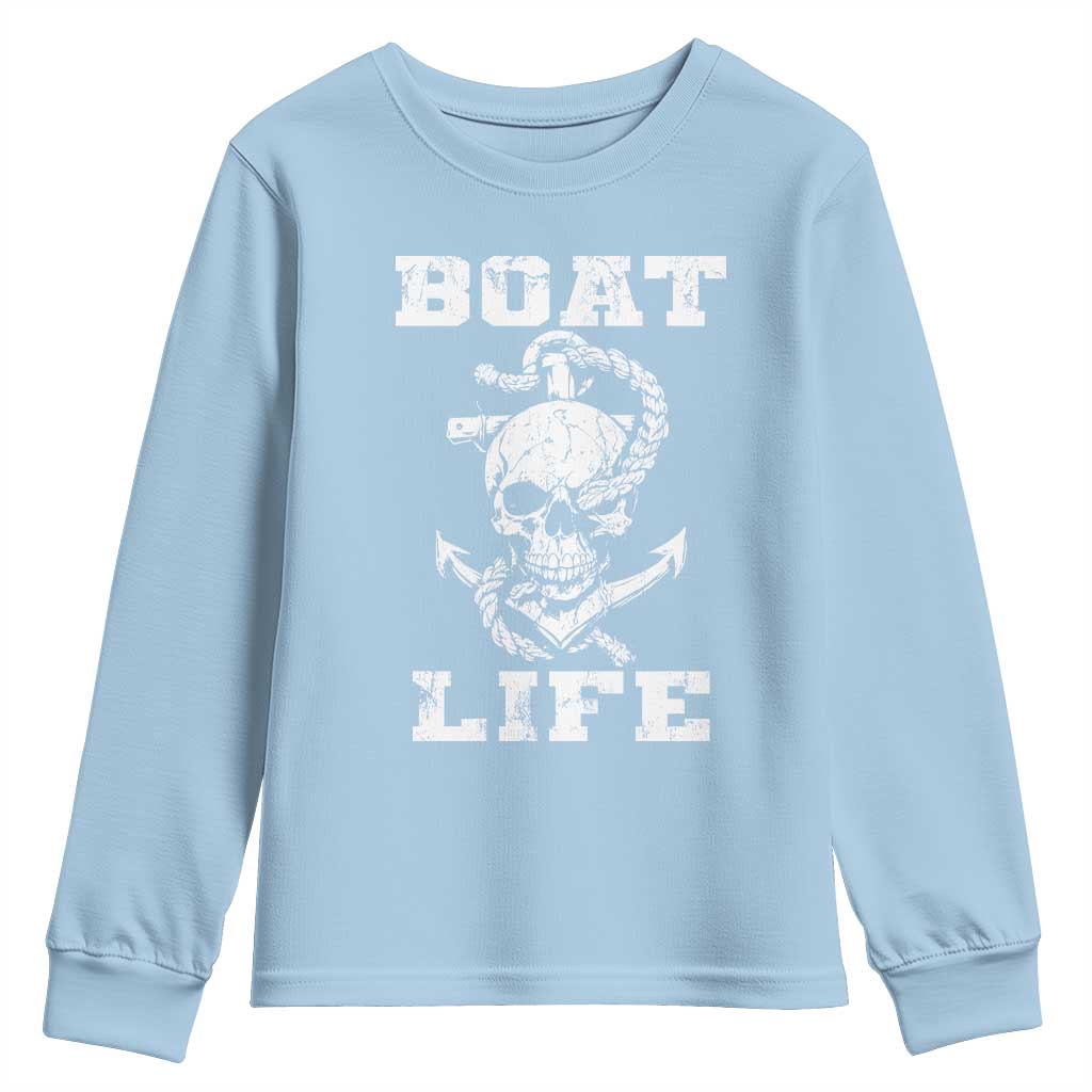 Boat Life Youth Sweatshirt Funny Skull Anchor