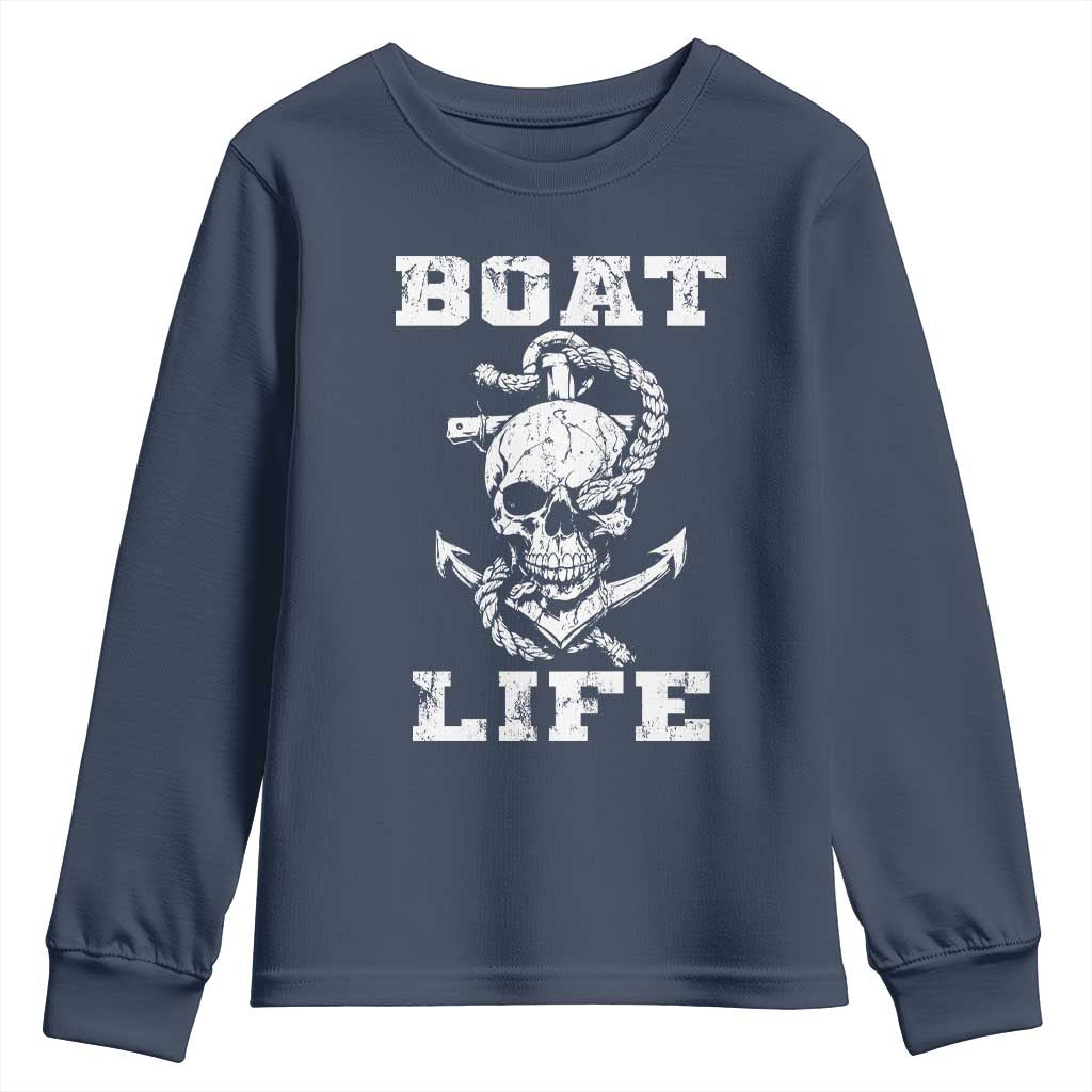 Boat Life Youth Sweatshirt Funny Skull Anchor