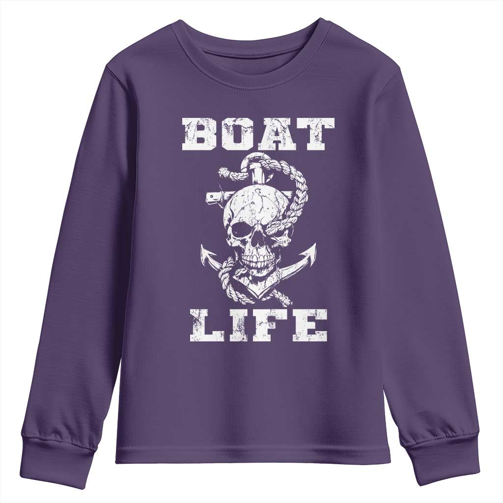 Boat Life Youth Sweatshirt Funny Skull Anchor
