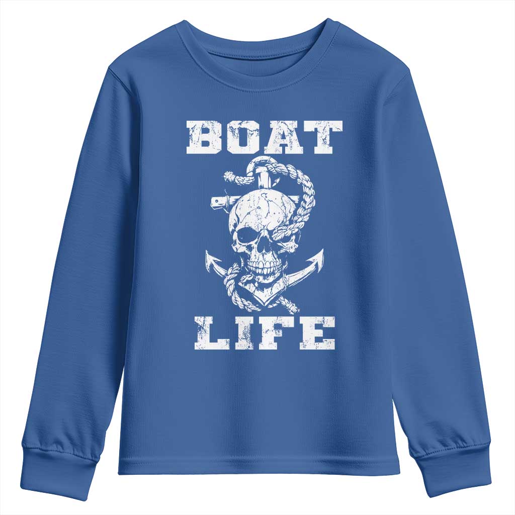 Boat Life Youth Sweatshirt Funny Skull Anchor