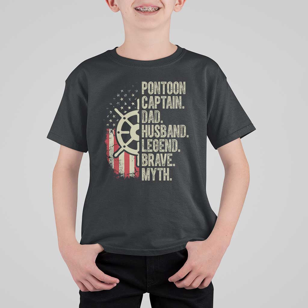 Pontoon Boat Captain T Shirt For Kid Dad Husband Legend Brave Myth