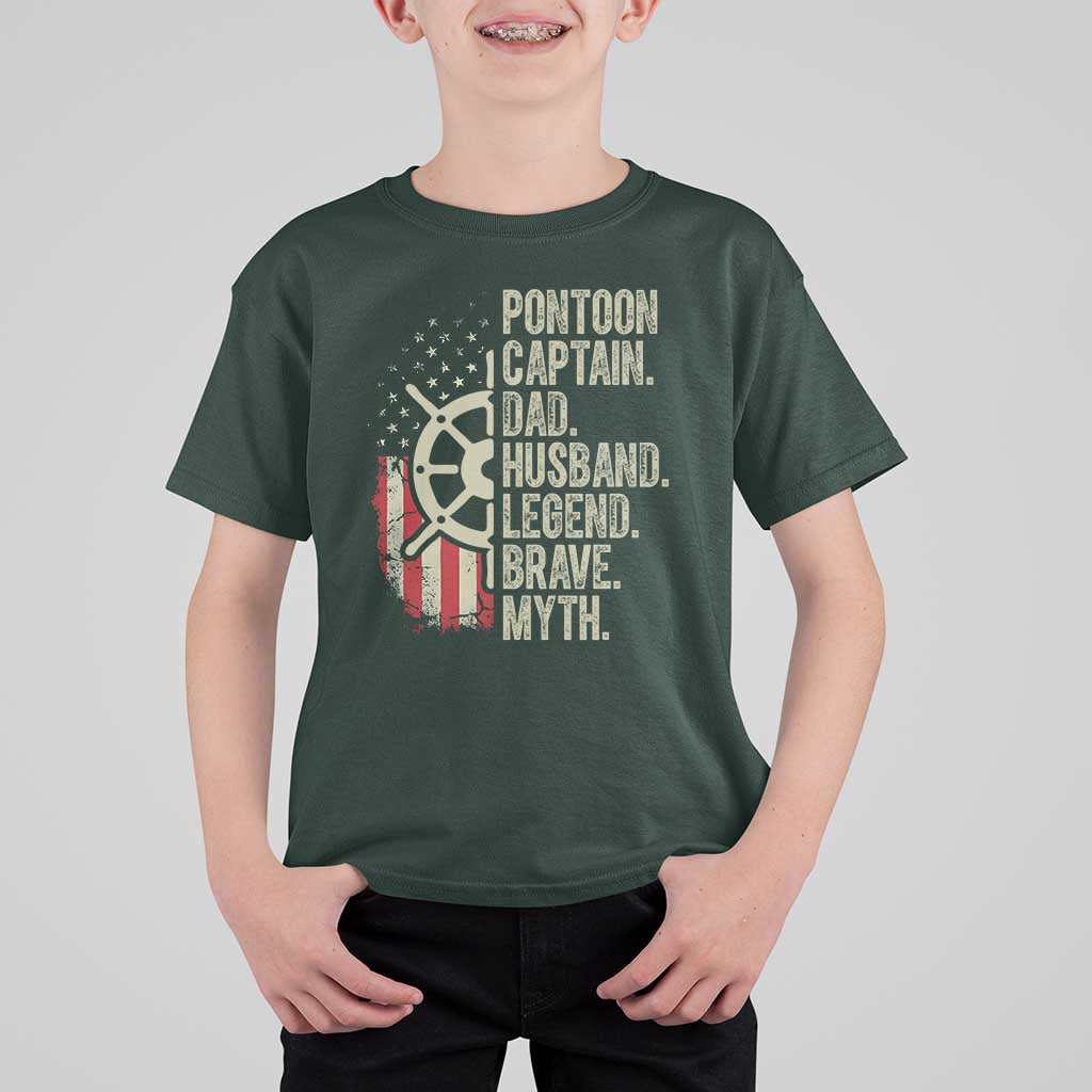 Pontoon Boat Captain T Shirt For Kid Dad Husband Legend Brave Myth
