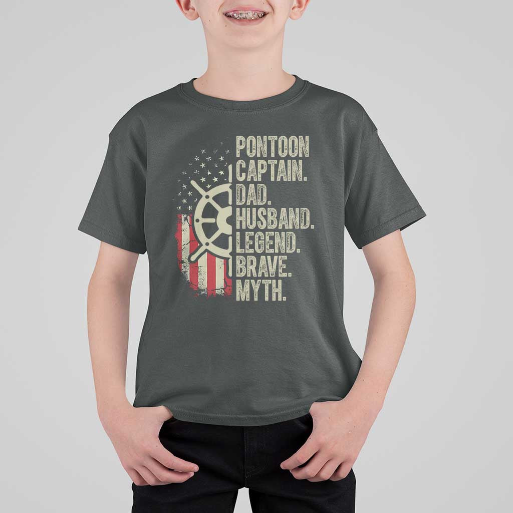 Pontoon Boat Captain T Shirt For Kid Dad Husband Legend Brave Myth