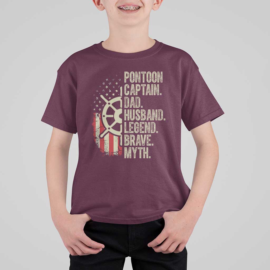 Pontoon Boat Captain T Shirt For Kid Dad Husband Legend Brave Myth