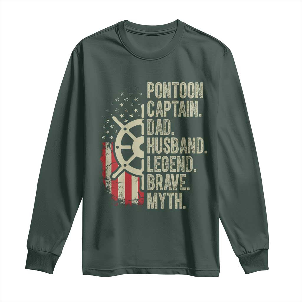Pontoon Boat Captain Long Sleeve Shirt Dad Husband Legend Brave Myth