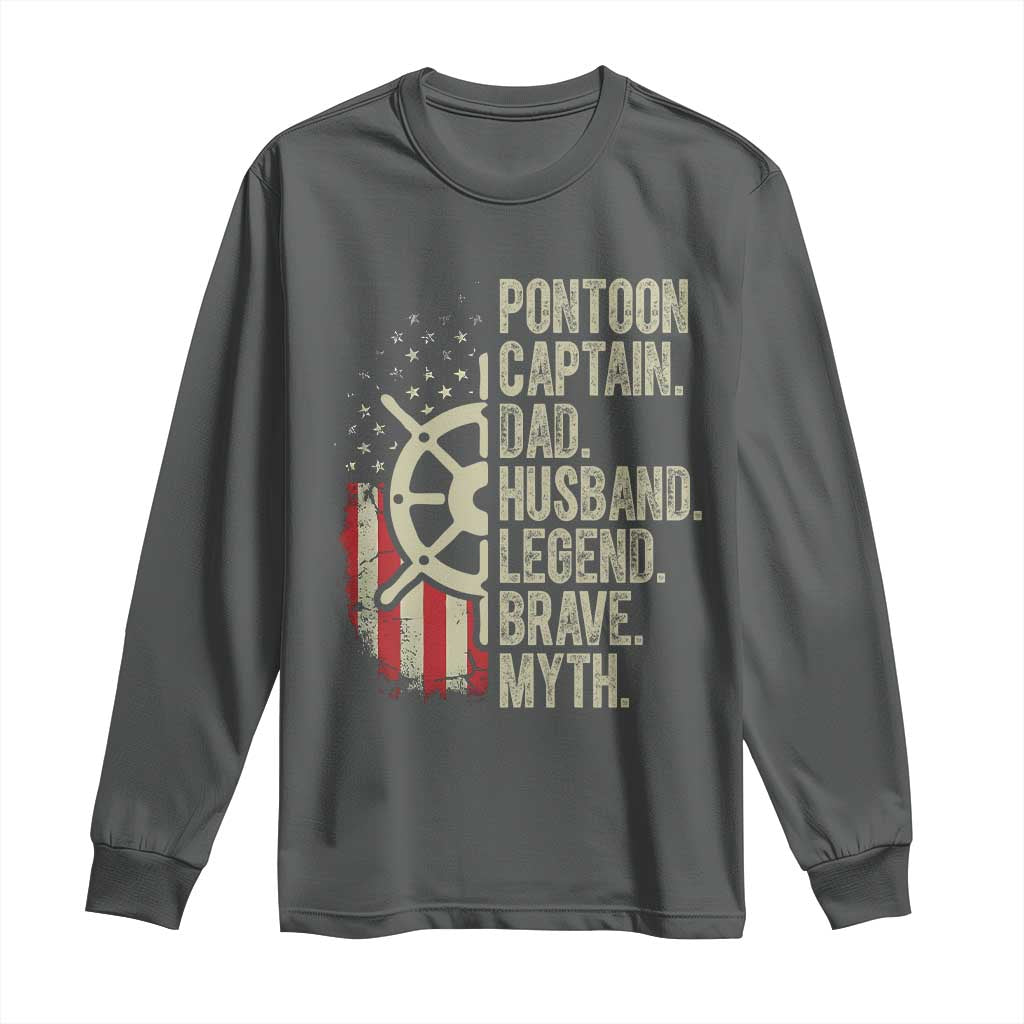 Pontoon Boat Captain Long Sleeve Shirt Dad Husband Legend Brave Myth