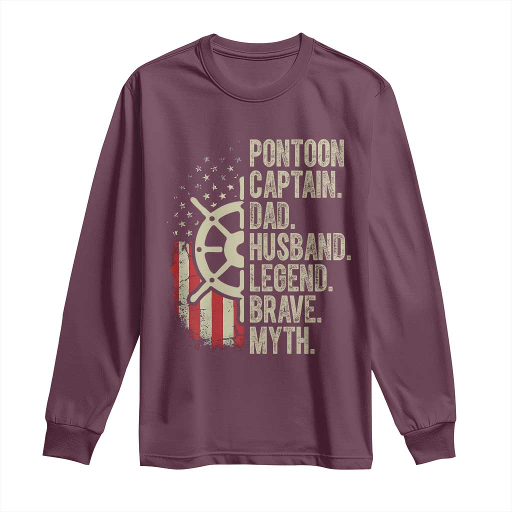 Pontoon Boat Captain Long Sleeve Shirt Dad Husband Legend Brave Myth