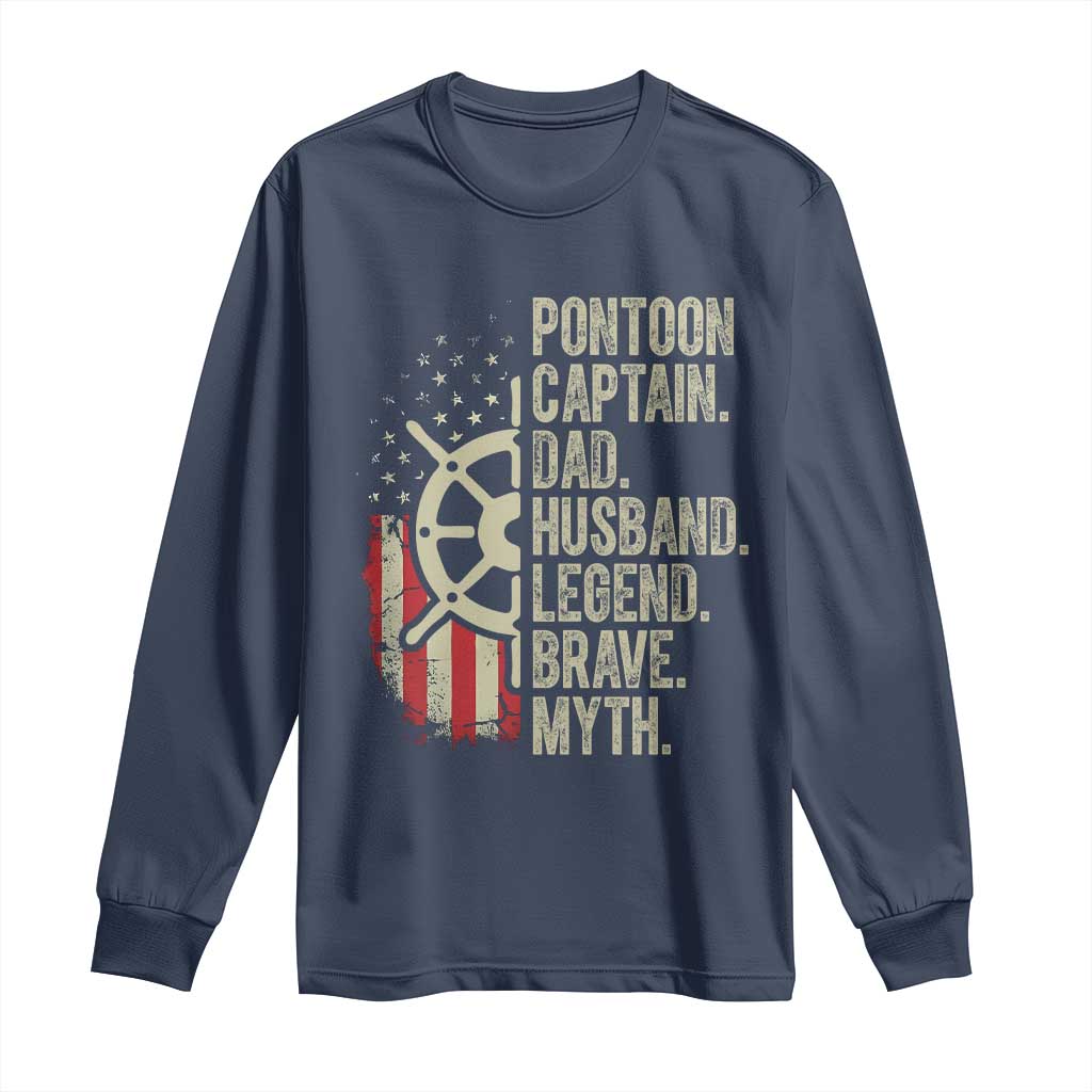 Pontoon Boat Captain Long Sleeve Shirt Dad Husband Legend Brave Myth
