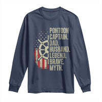 Pontoon Boat Captain Long Sleeve Shirt Dad Husband Legend Brave Myth