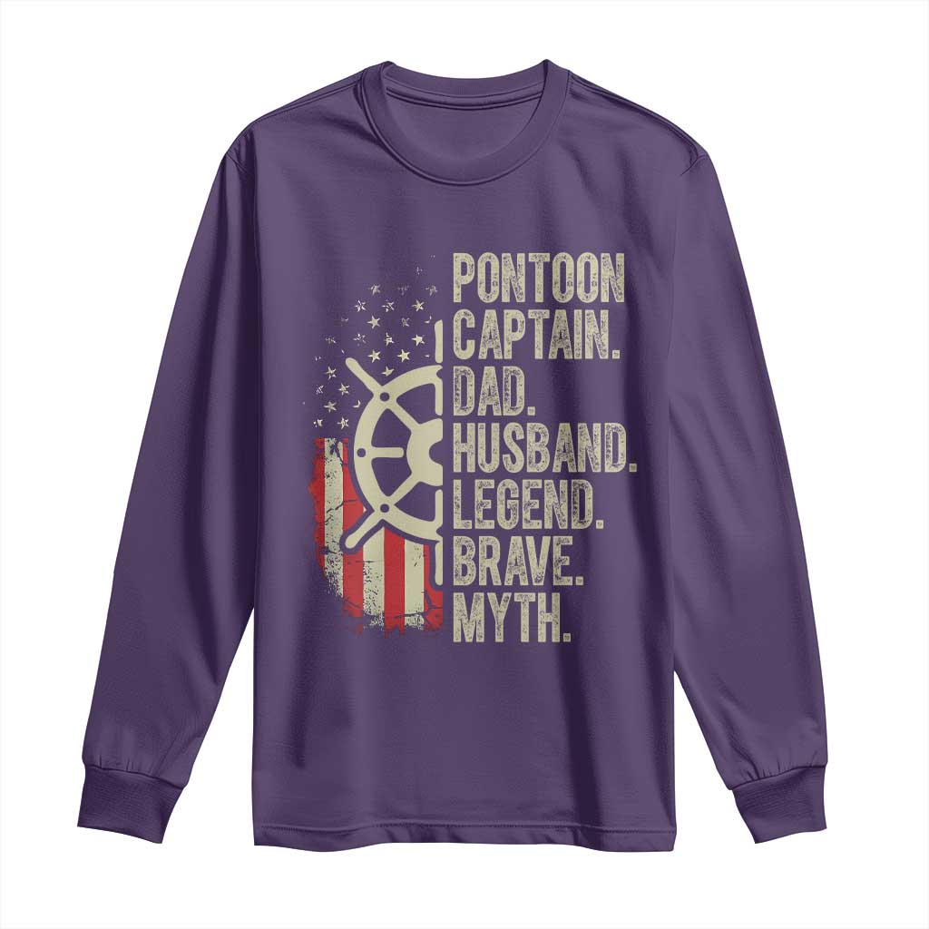 Pontoon Boat Captain Long Sleeve Shirt Dad Husband Legend Brave Myth