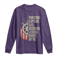 Pontoon Boat Captain Long Sleeve Shirt Dad Husband Legend Brave Myth