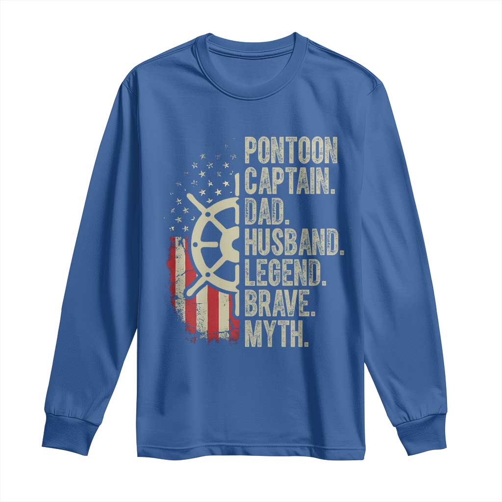 Pontoon Boat Captain Long Sleeve Shirt Dad Husband Legend Brave Myth