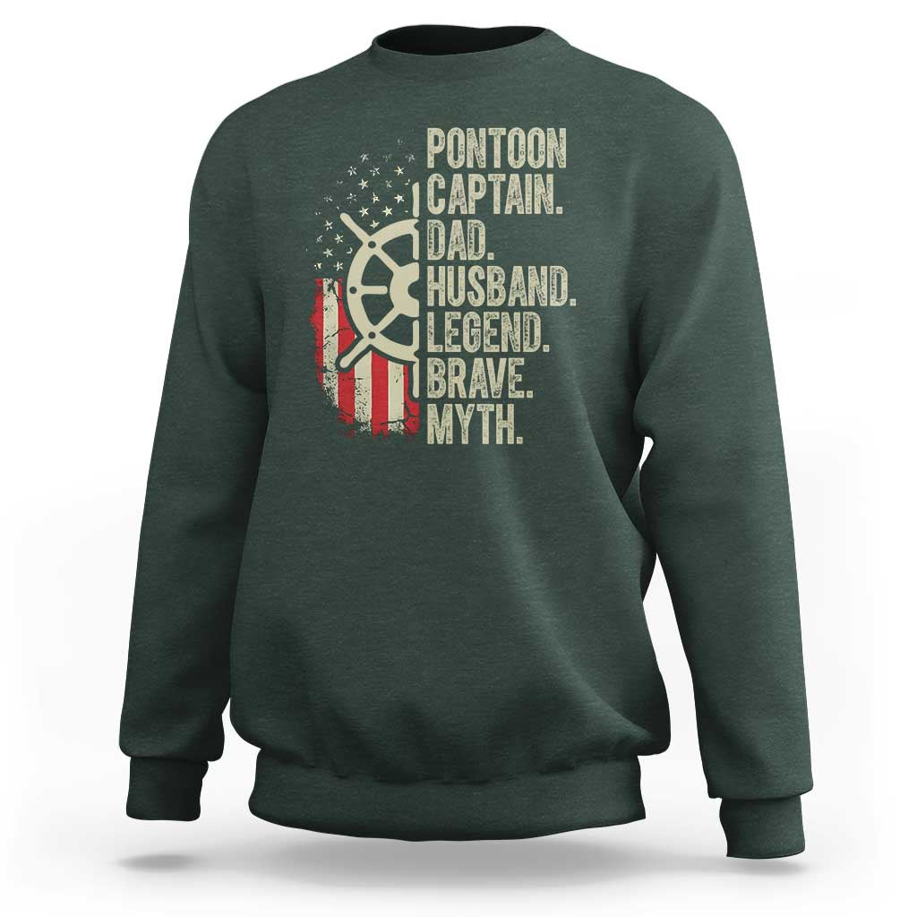 Pontoon Boat Captain Sweatshirt Dad Husband Legend Brave Myth