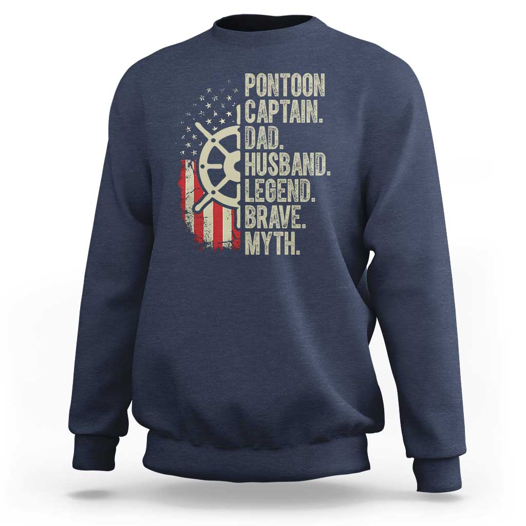 Pontoon Boat Captain Sweatshirt Dad Husband Legend Brave Myth