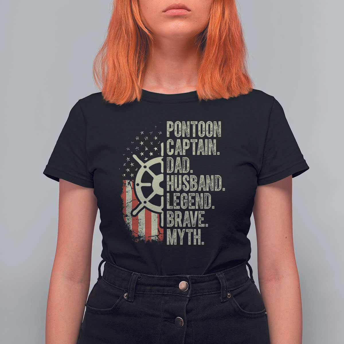 Pontoon Boat Captain T Shirt For Women Dad Husband Legend Brave Myth