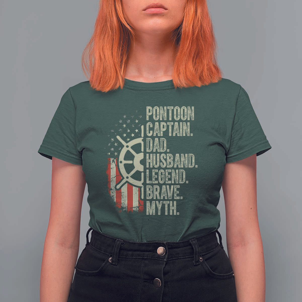 Pontoon Boat Captain T Shirt For Women Dad Husband Legend Brave Myth