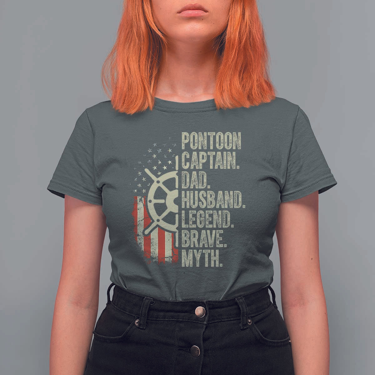Pontoon Boat Captain T Shirt For Women Dad Husband Legend Brave Myth