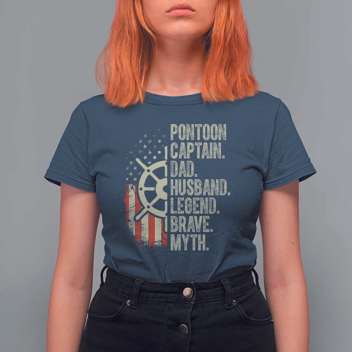 Pontoon Boat Captain T Shirt For Women Dad Husband Legend Brave Myth