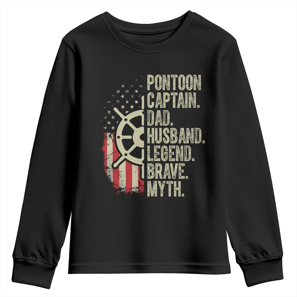 Pontoon Boat Captain Youth Sweatshirt Dad Husband Legend Brave Myth