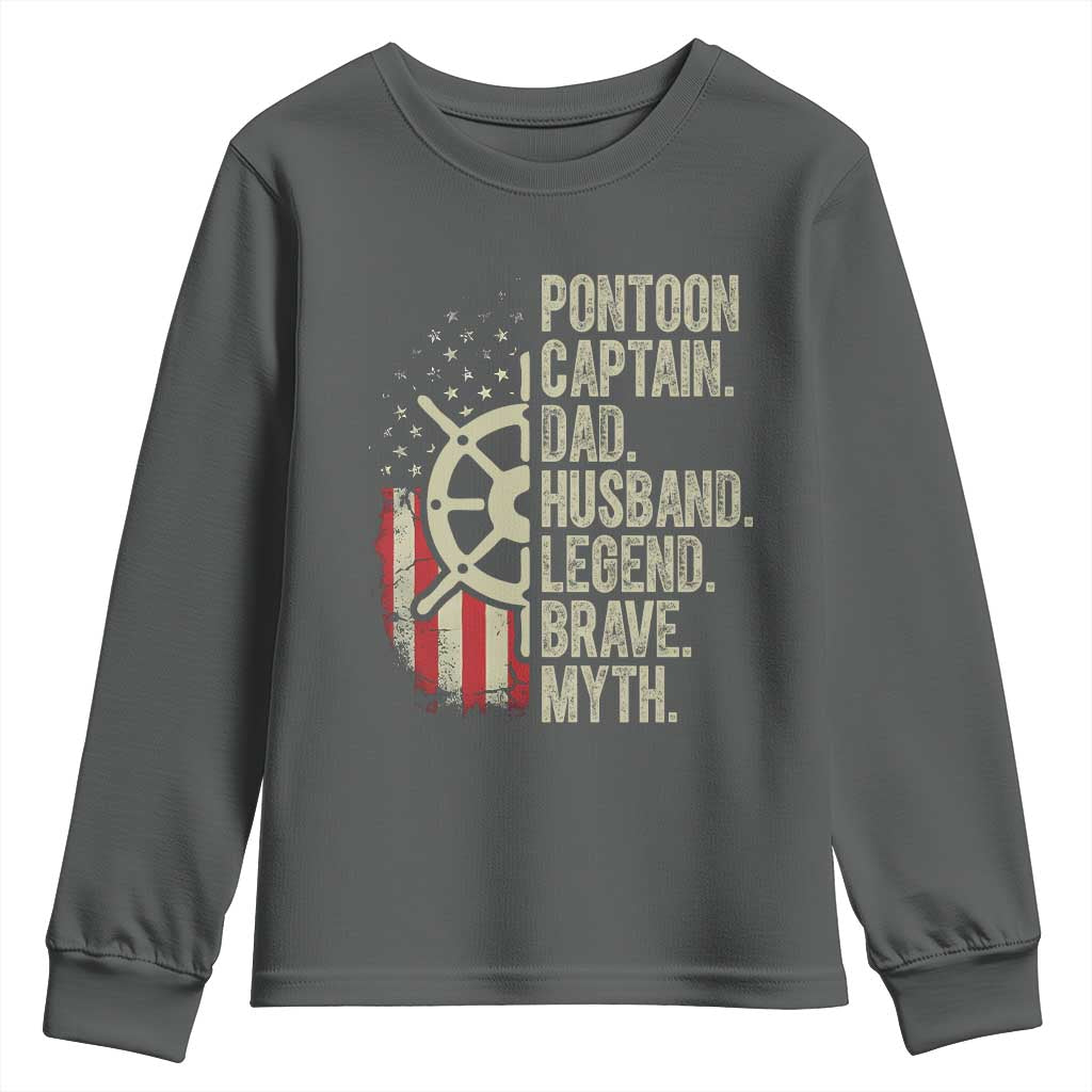 Pontoon Boat Captain Youth Sweatshirt Dad Husband Legend Brave Myth