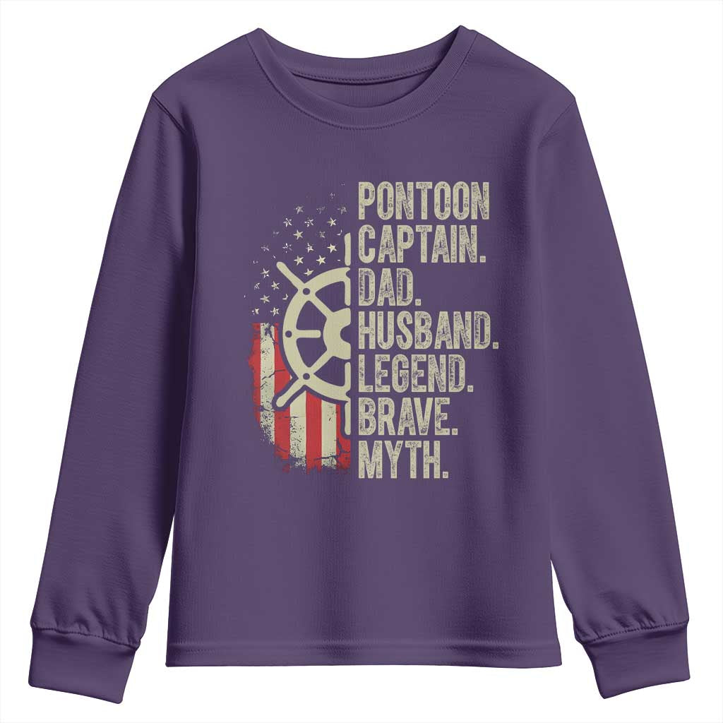 Pontoon Boat Captain Youth Sweatshirt Dad Husband Legend Brave Myth