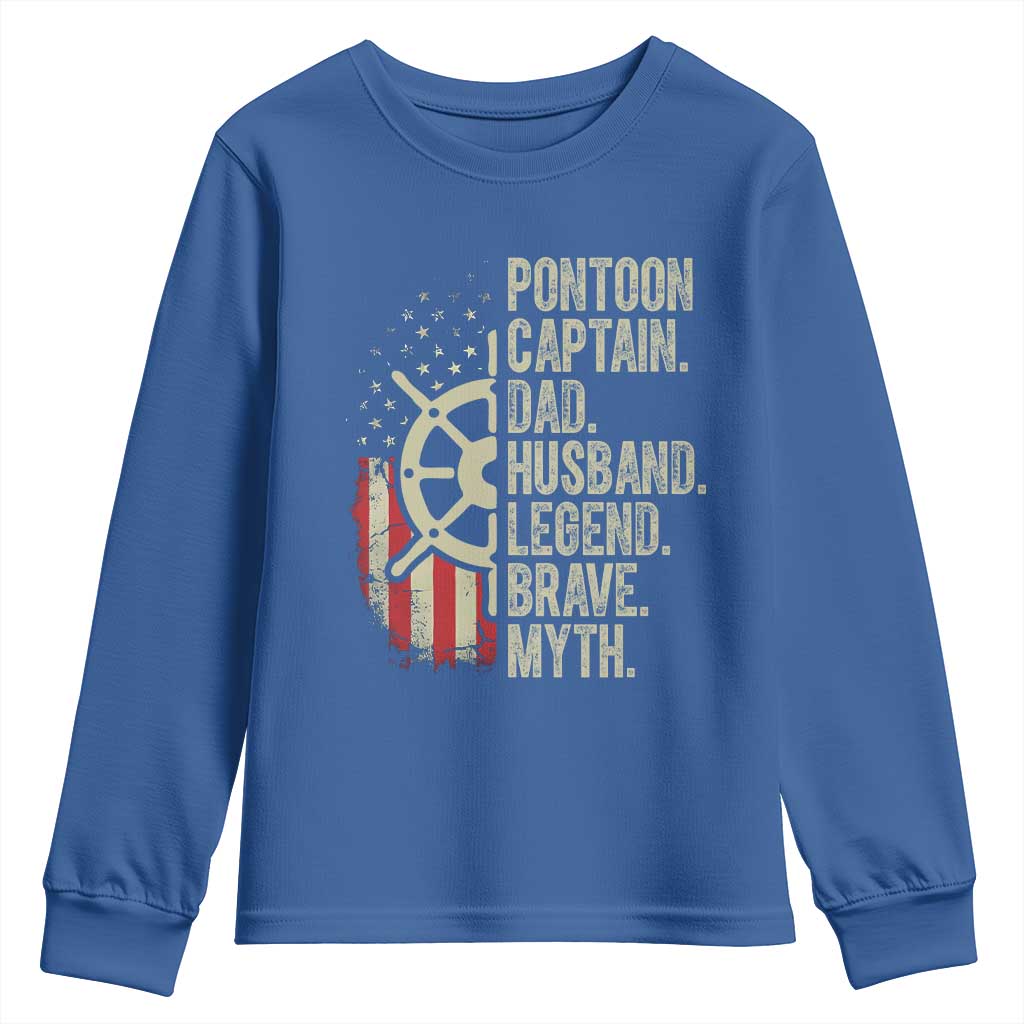 Pontoon Boat Captain Youth Sweatshirt Dad Husband Legend Brave Myth