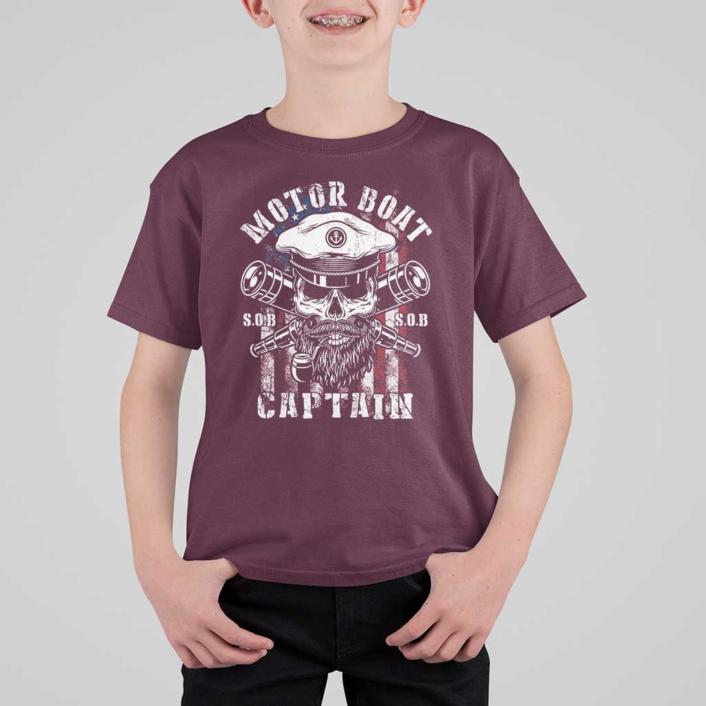 Motor Boat Captain T Shirt For Kid Patriotic American Flag