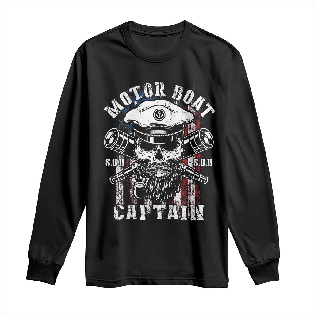 Motor Boat Captain Long Sleeve Shirt Patriotic American Flag