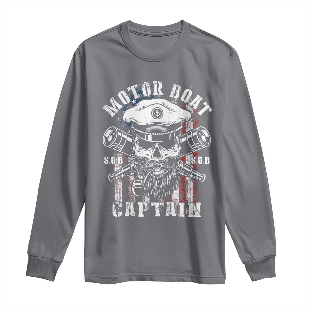 Motor Boat Captain Long Sleeve Shirt Patriotic American Flag