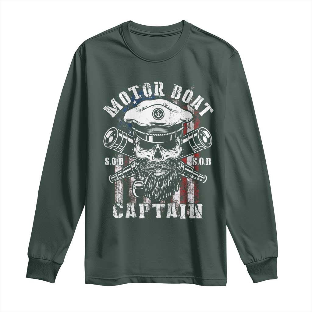 Motor Boat Captain Long Sleeve Shirt Patriotic American Flag