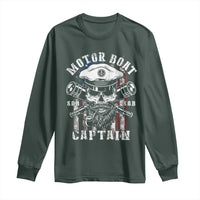 Motor Boat Captain Long Sleeve Shirt Patriotic American Flag