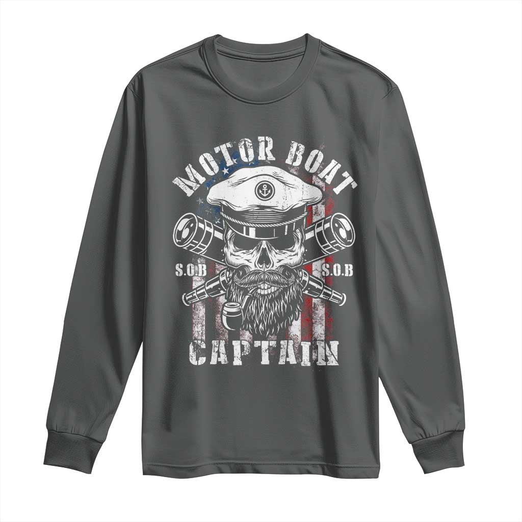 Motor Boat Captain Long Sleeve Shirt Patriotic American Flag