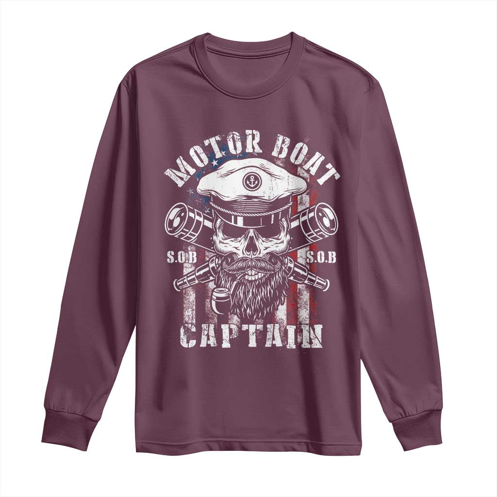 Motor Boat Captain Long Sleeve Shirt Patriotic American Flag