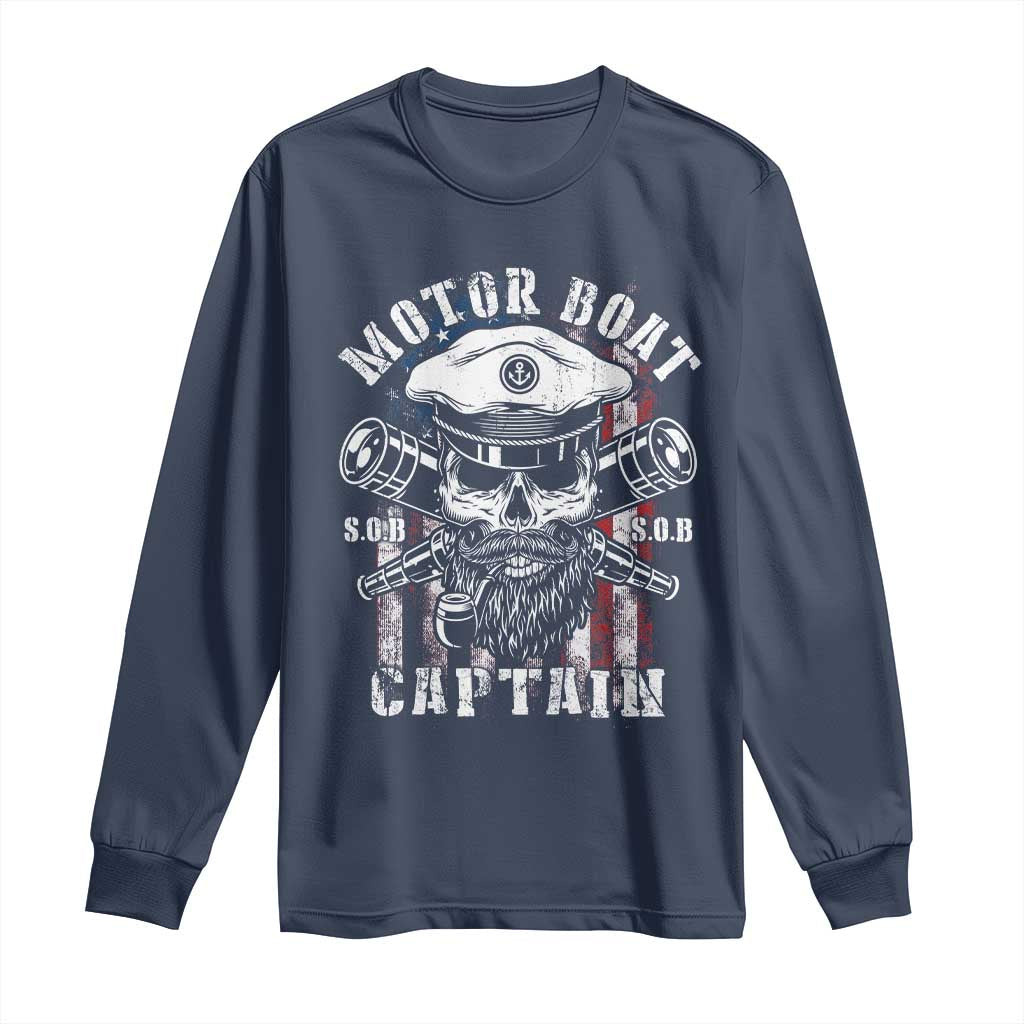 Motor Boat Captain Long Sleeve Shirt Patriotic American Flag
