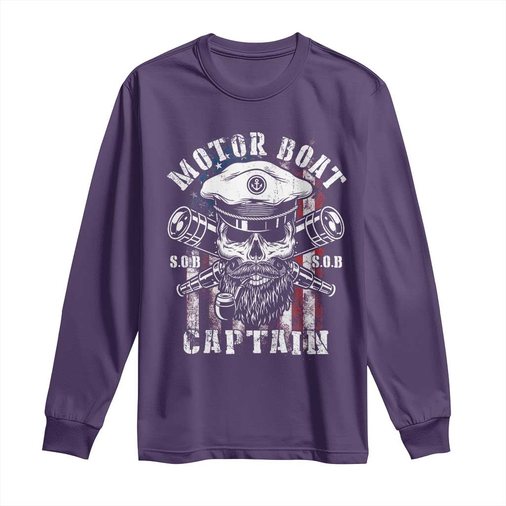 Motor Boat Captain Long Sleeve Shirt Patriotic American Flag