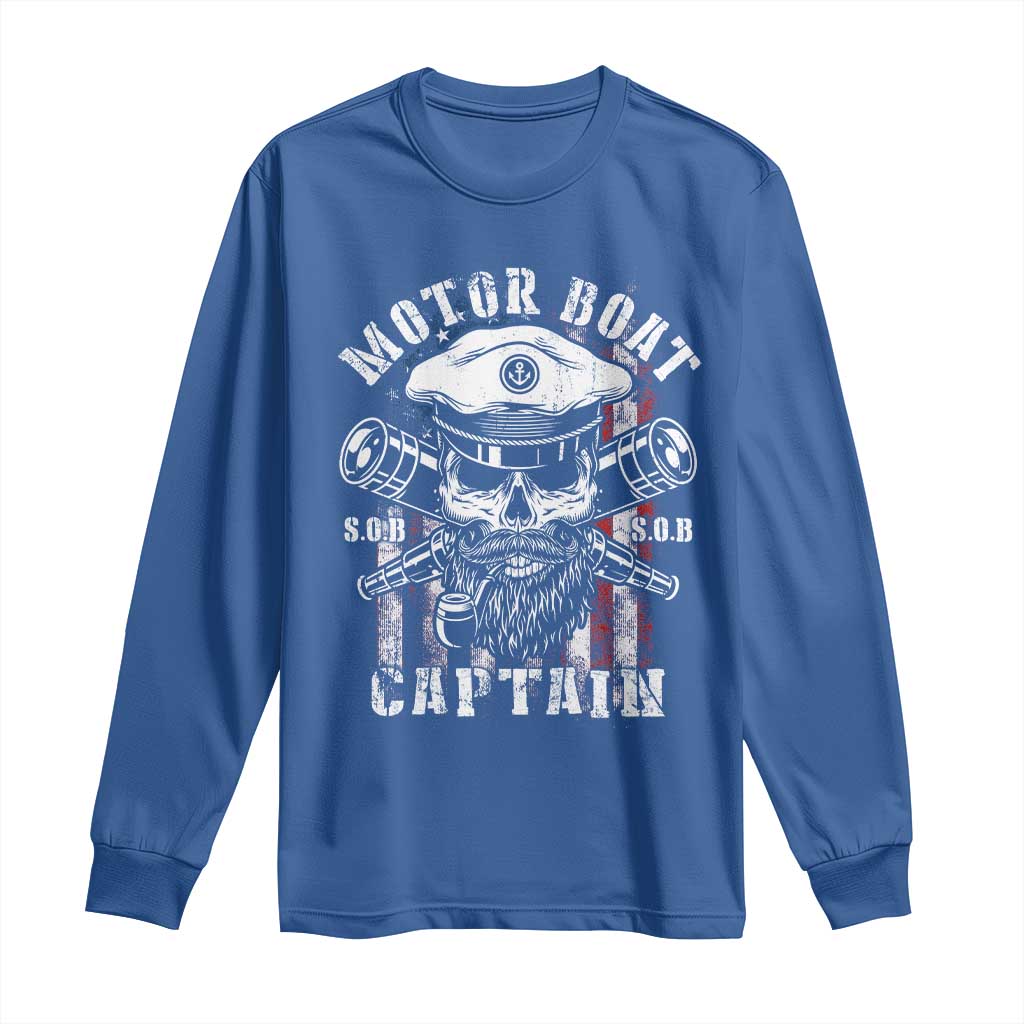 Motor Boat Captain Long Sleeve Shirt Patriotic American Flag