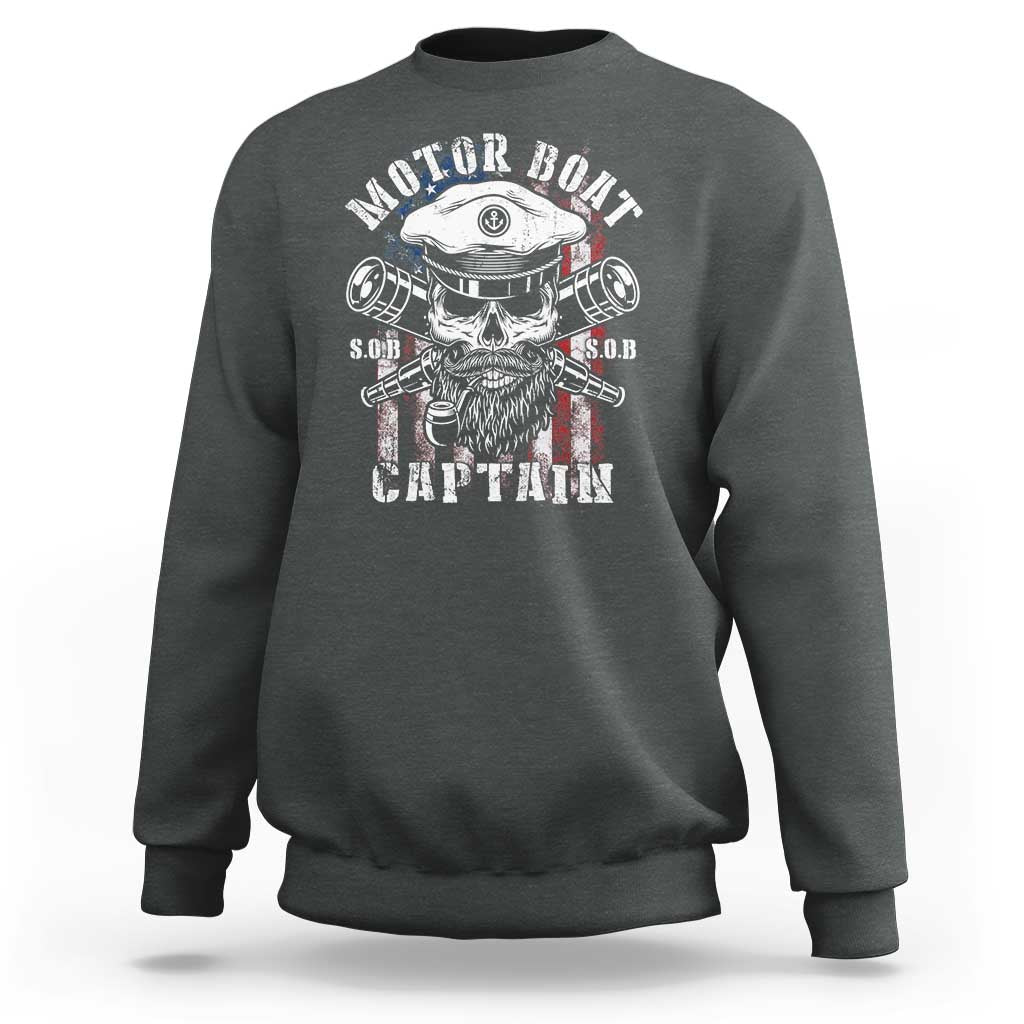 Motor Boat Captain Sweatshirt Patriotic American Flag