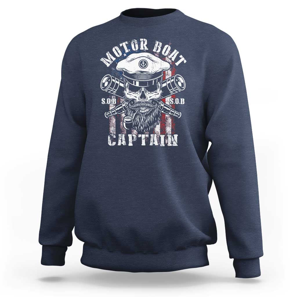 Motor Boat Captain Sweatshirt Patriotic American Flag