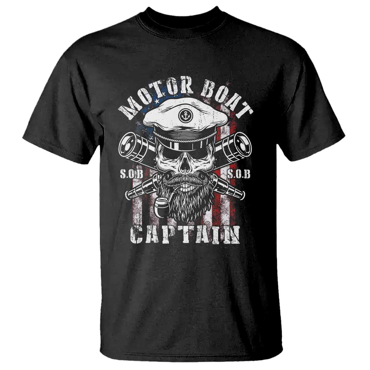 Motor Boat Captain T Shirt Patriotic American Flag
