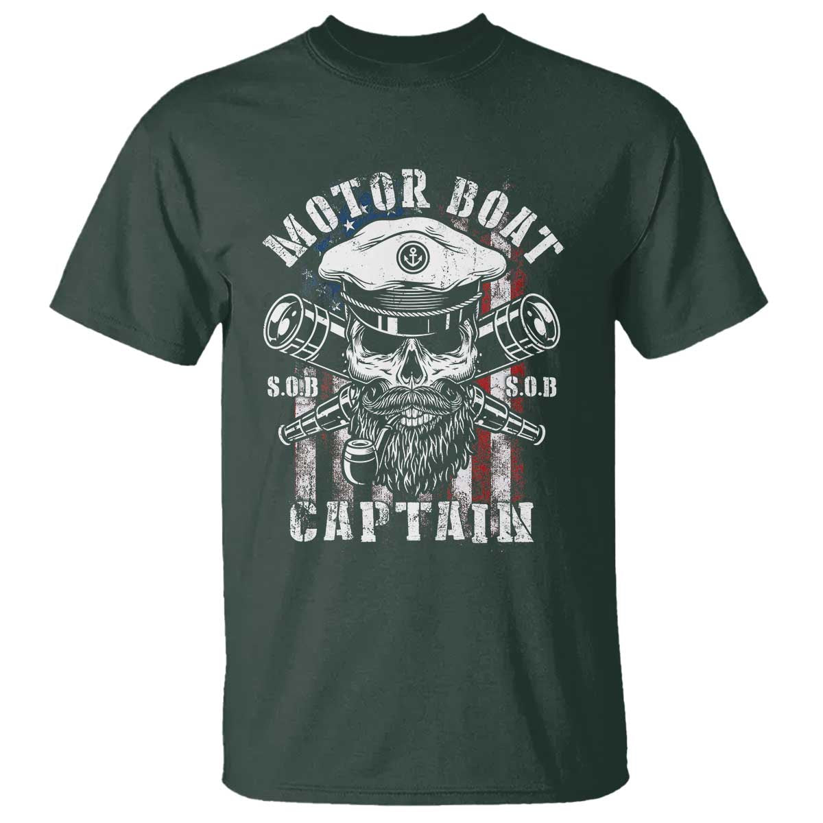 Motor Boat Captain T Shirt Patriotic American Flag