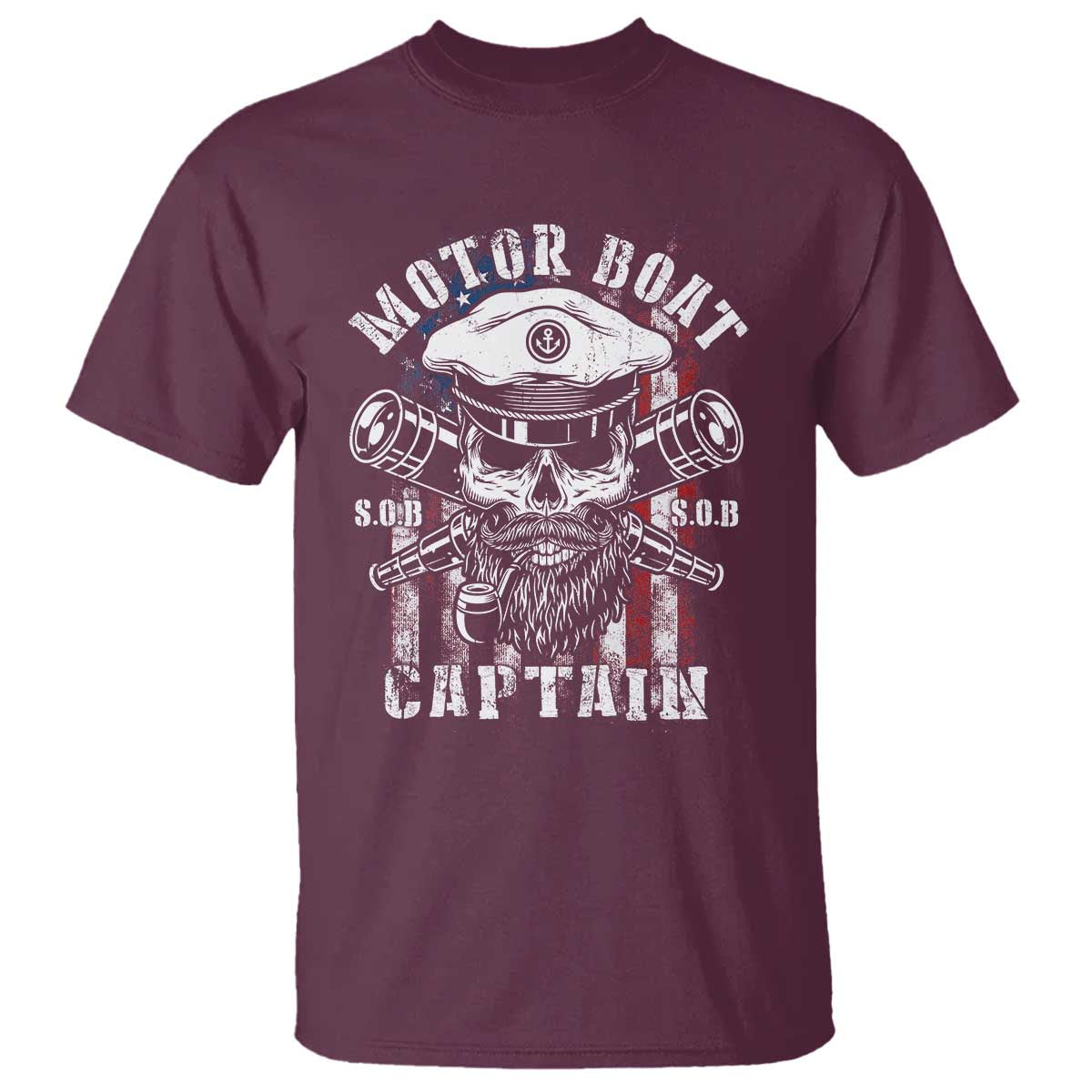 Motor Boat Captain T Shirt Patriotic American Flag