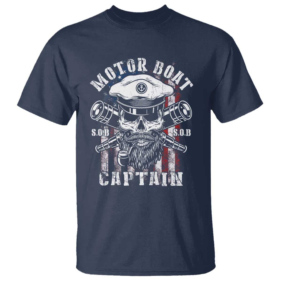 Motor Boat Captain T Shirt Patriotic American Flag