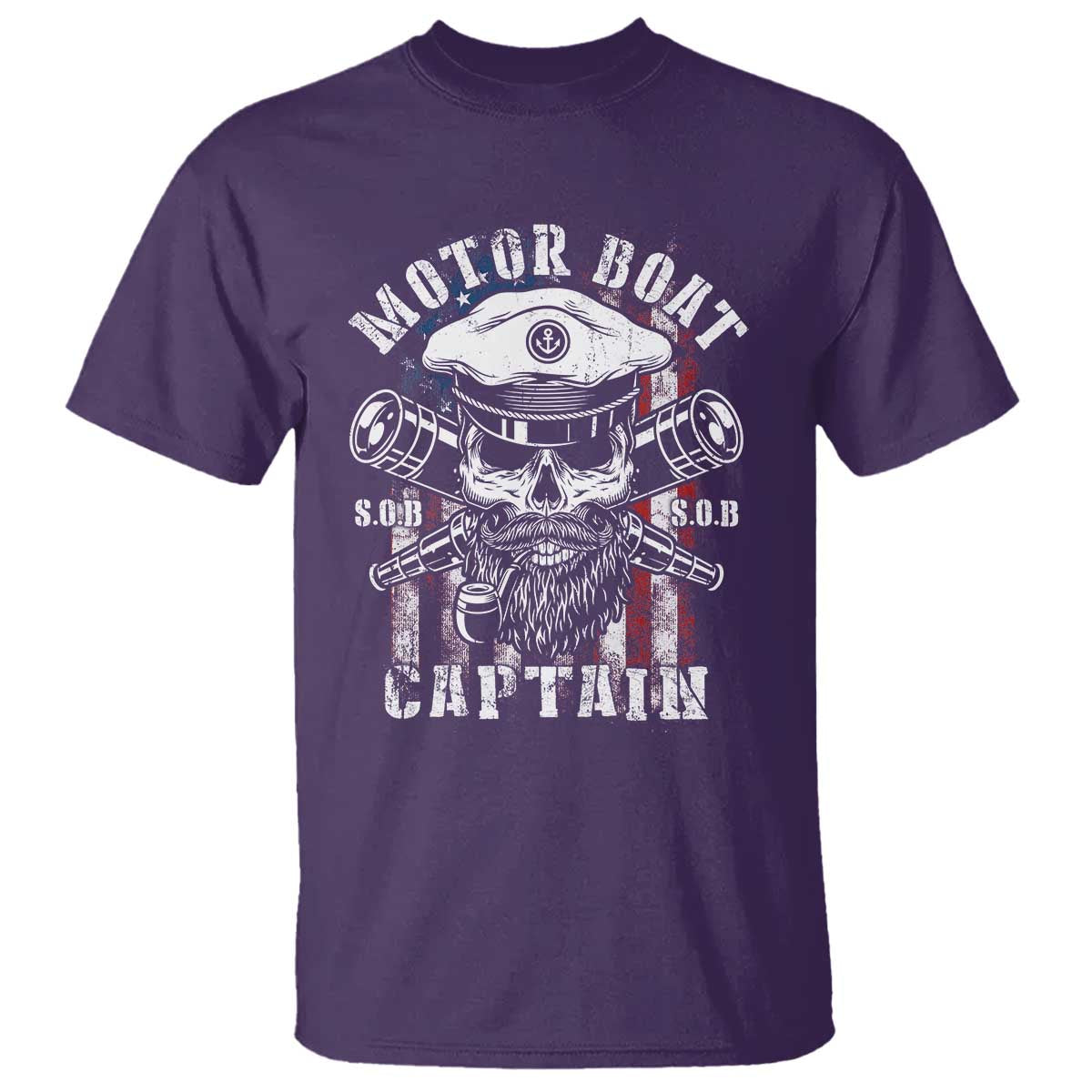 Motor Boat Captain T Shirt Patriotic American Flag