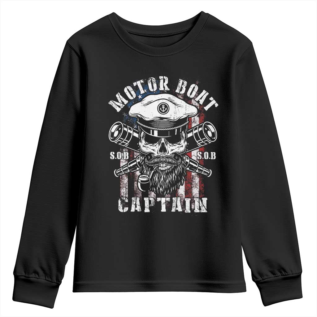 Motor Boat Captain Youth Sweatshirt Patriotic American Flag