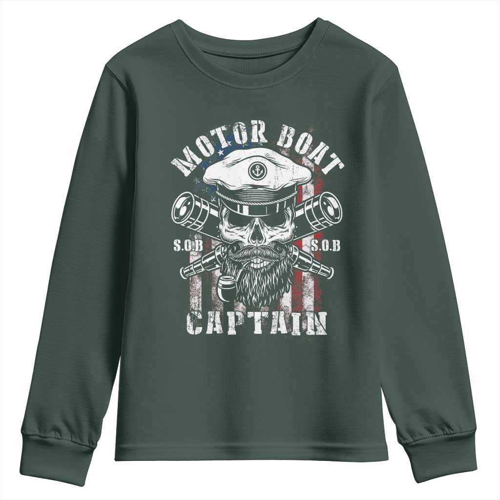 Motor Boat Captain Youth Sweatshirt Patriotic American Flag