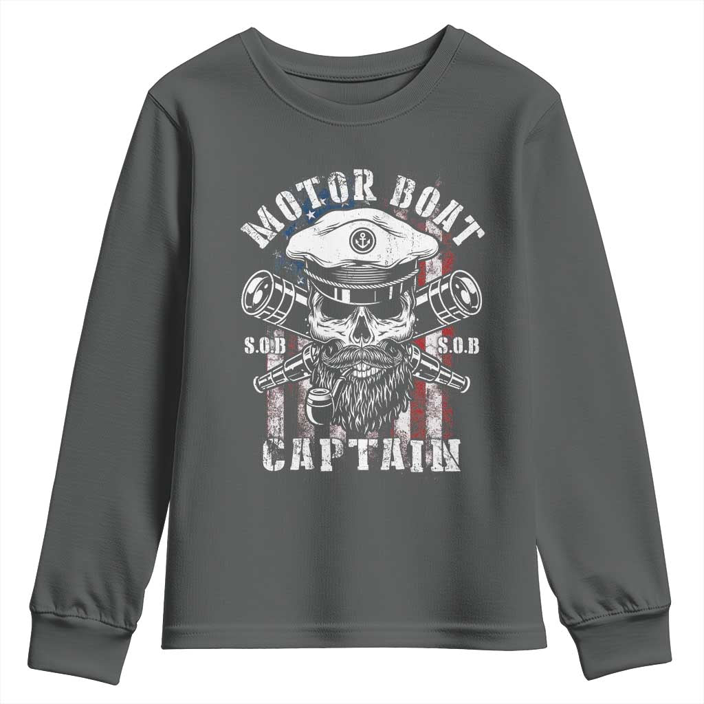 Motor Boat Captain Youth Sweatshirt Patriotic American Flag