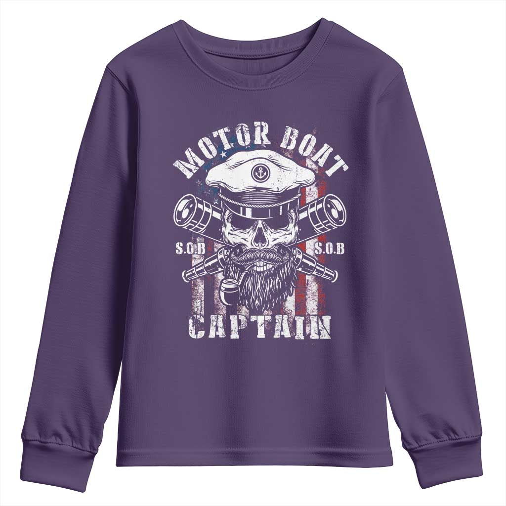 Motor Boat Captain Youth Sweatshirt Patriotic American Flag