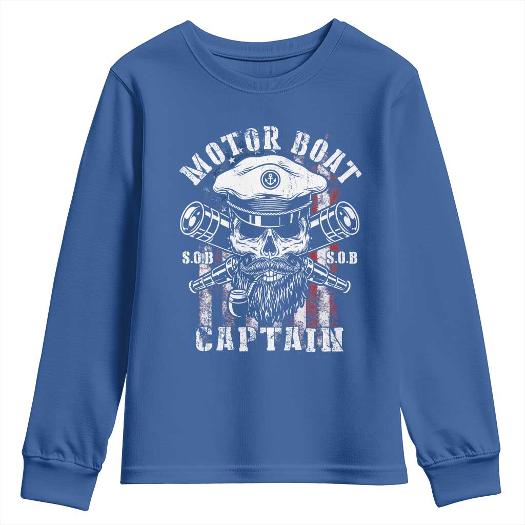 Motor Boat Captain Youth Sweatshirt Patriotic American Flag