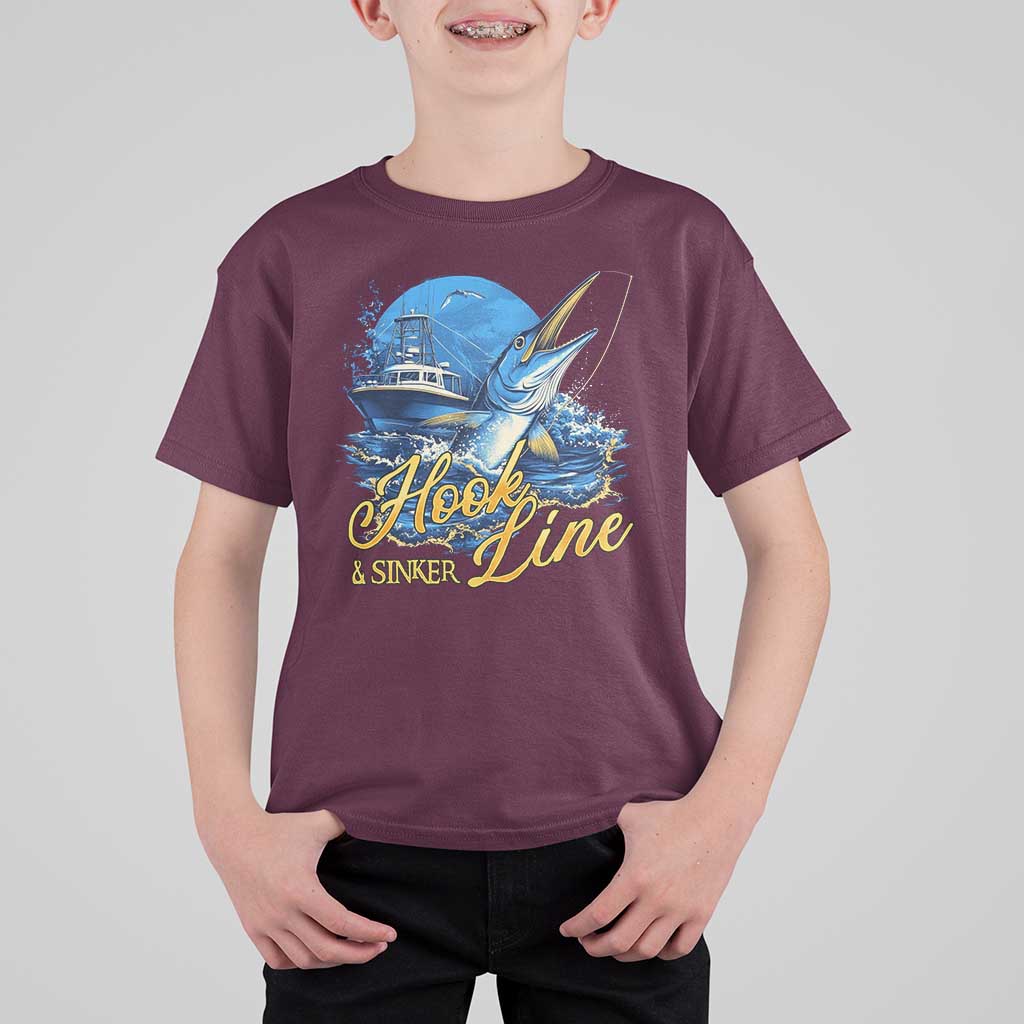 Fishing Boat T Shirt For Kid Hook Line and Sinker